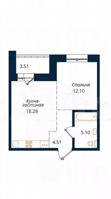 1-к. квартира, 43,5 м, 2/18 эт. - Фото 0