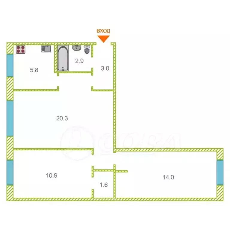 Квартира-студия: Курган, улица Коли Мяготина, 77 (60 м) - Фото 2