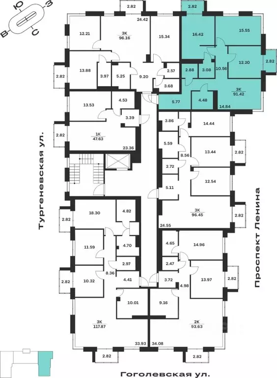 3-к кв. Тульская область, Тула Гоголевская ул., 43 (91.42 м) - Фото 1