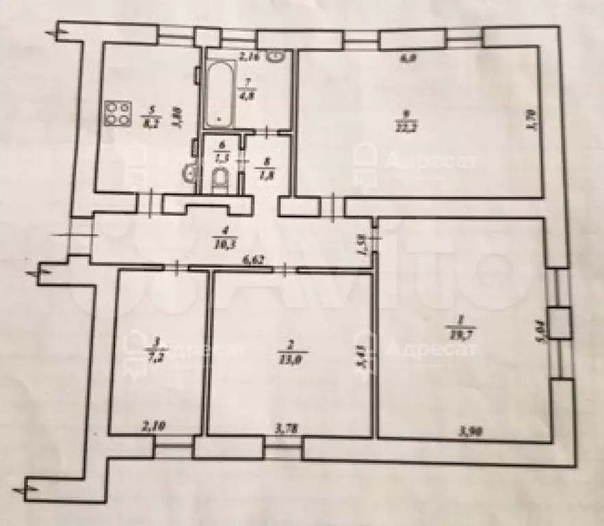 4-к. квартира, 88,5 м, 2/4 эт. - Фото 0