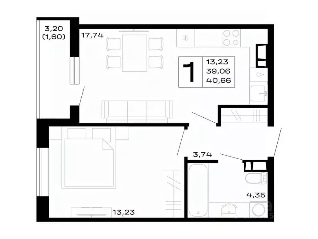 1-к кв. Адыгея, Майкоп  (40.66 м) - Фото 1