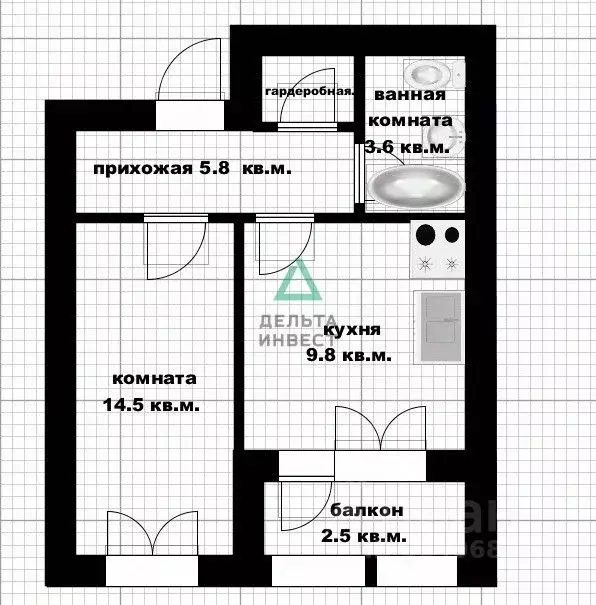 1-к кв. Башкортостан, Уфа ул. Даяна Мурзина, 13 (34.3 м) - Фото 2