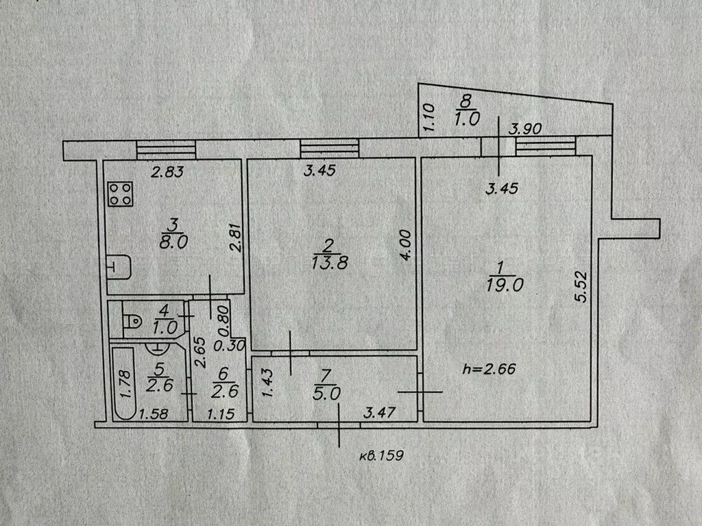 2-к кв. Татарстан, Казань ул. Академика Глушко, 7 (52.0 м) - Фото 2
