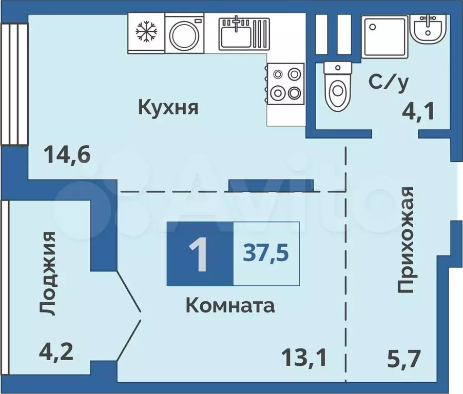 1-к. квартира, 37,5м, 15/15эт. - Фото 0