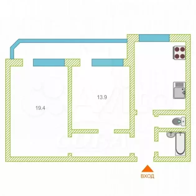 2-к. квартира, 58,9 м, 6/9 эт. - Фото 0