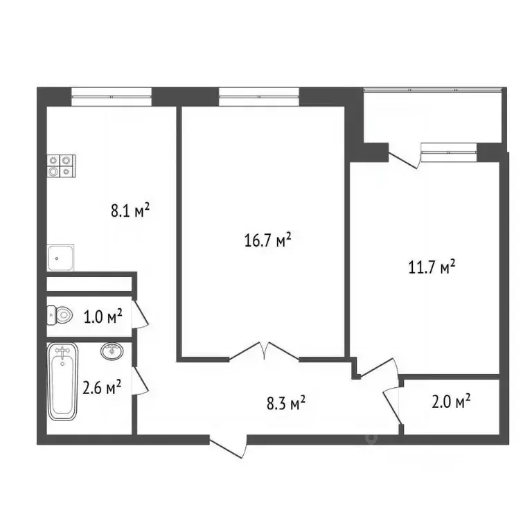 2-к кв. Калужская область, Обнинск просп. Маркса, 104 (50.9 м) - Фото 1