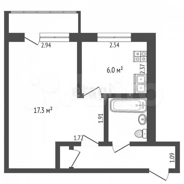 1-к. квартира, 31,1 м, 5/5 эт. - Фото 0