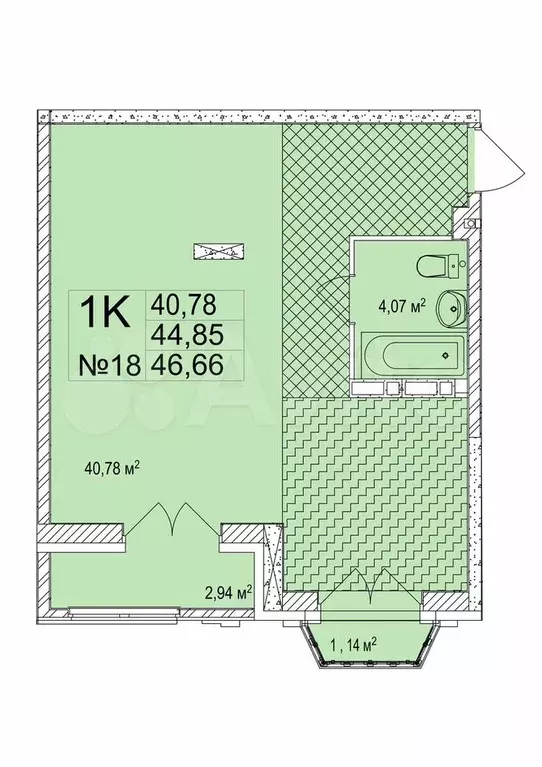 1-к. квартира, 46,7 м, 7/7 эт. - Фото 0