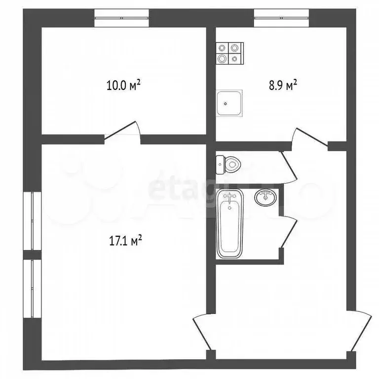 2-к. квартира, 44,5 м, 2/3 эт. - Фото 0