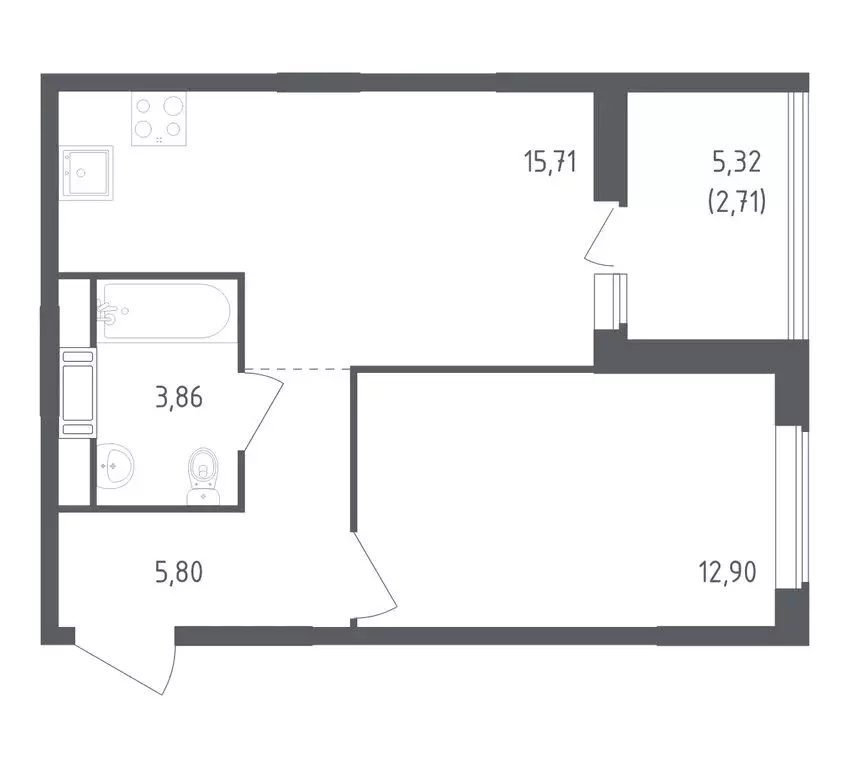 1-комнатная квартира: деревня Новосаратовка, улица Открытий, 3 (40.8 ... - Фото 1