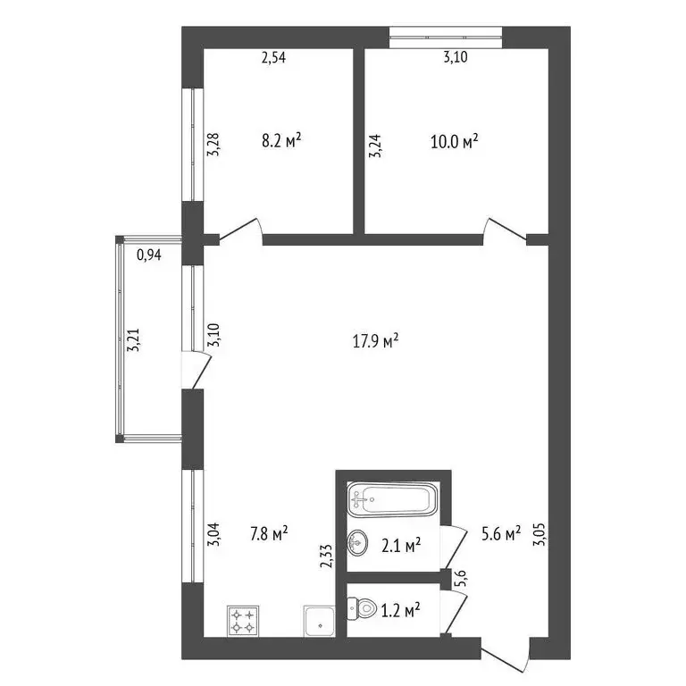 3-комнатная квартира: Благовещенск, Чудиновский переулок, 13 (56.8 м) - Фото 1