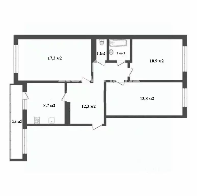 3-к кв. Псковская область, Псков ул. Металлистов, 4А (66.8 м) - Фото 2