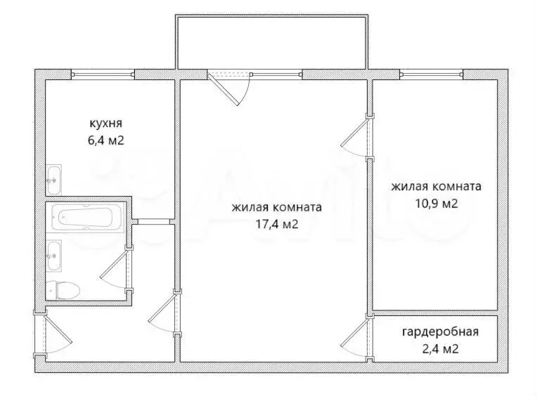 2-к. квартира, 44,4 м, 2/5 эт. - Фото 0