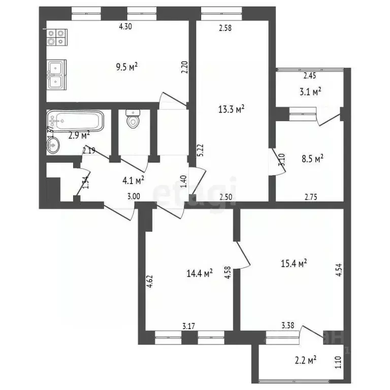 4-к кв. Ростовская область, Ростов-на-Дону Буденновский просп., 51 ... - Фото 2