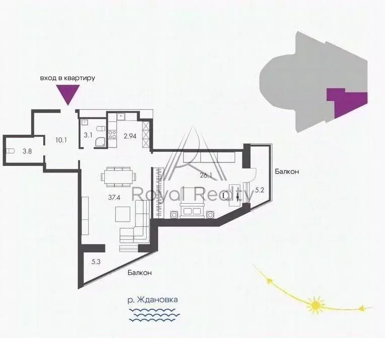 2-к кв. Санкт-Петербург Ждановская ул., 45 (84.0 м) - Фото 2