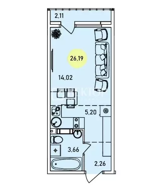 Квартира-студия: Ярославль, район Дядьково, 2-й микрорайон (26.19 м) - Фото 2