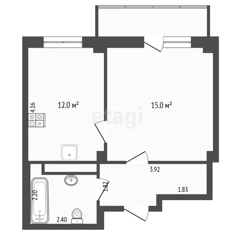 1-комнатная квартира: деревня Дударева, улица Созидателей, 16 (39.2 м) - Фото 1