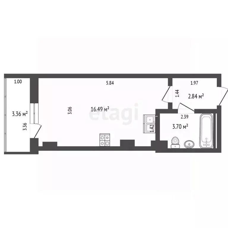 Студия Саха (Якутия), Якутск 203-й мкр, 17 (23.0 м) - Фото 2