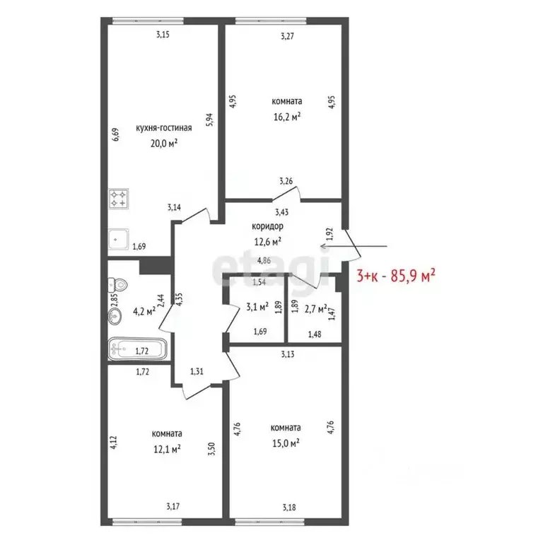 3-к кв. Свердловская область, Екатеринбург ул. Войкова, 15 (85.9 м) - Фото 1