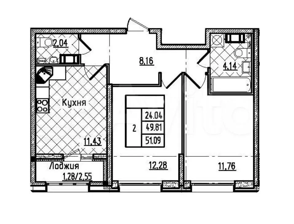 2-к. квартира, 51 м, 8/14 эт. - Фото 0