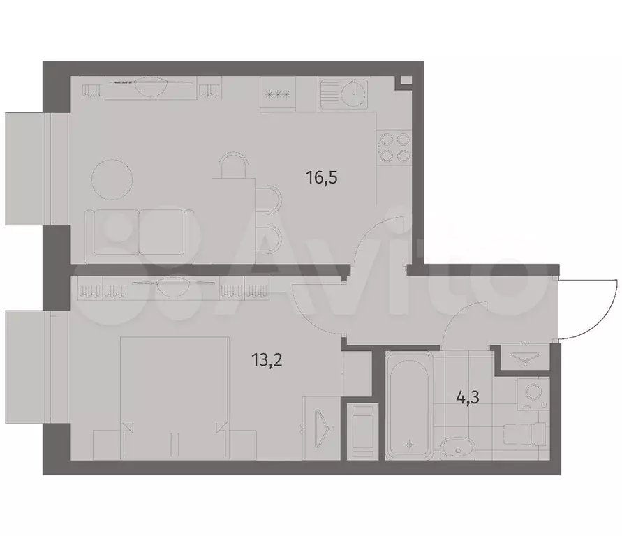 1-к. квартира, 38,1 м, 5/8 эт. - Фото 1