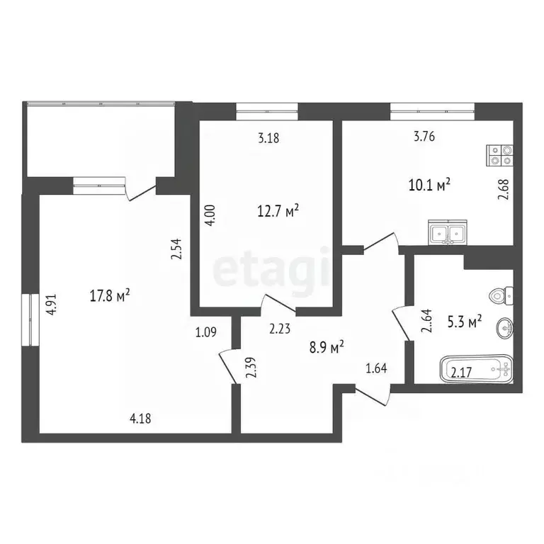 2-к кв. Ханты-Мансийский АО, Сургут Университетская ул., 43 (54.8 м) - Фото 1