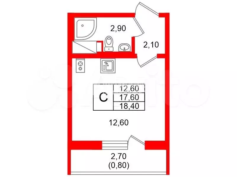 Квартира-студия, 18 м, 6/20 эт. - Фото 0