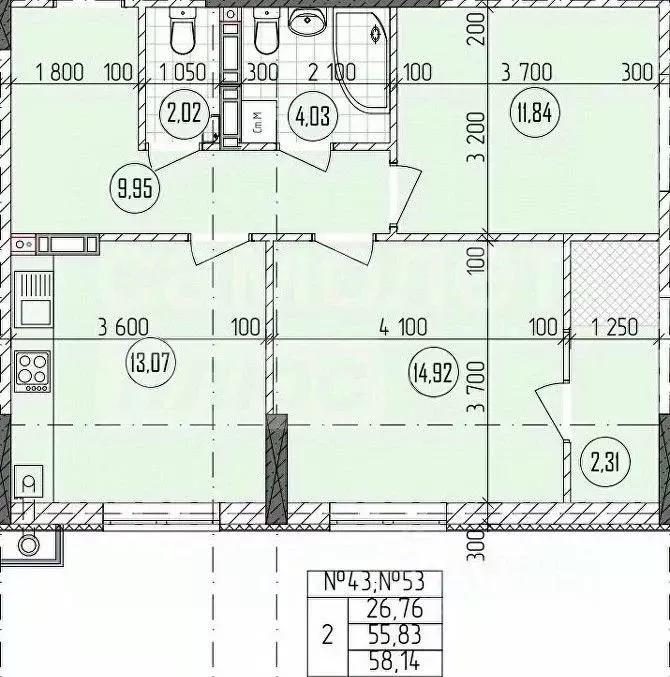2-к кв. Крым, Бахчисарай ул. Гагарина, 4 (58.14 м) - Фото 2
