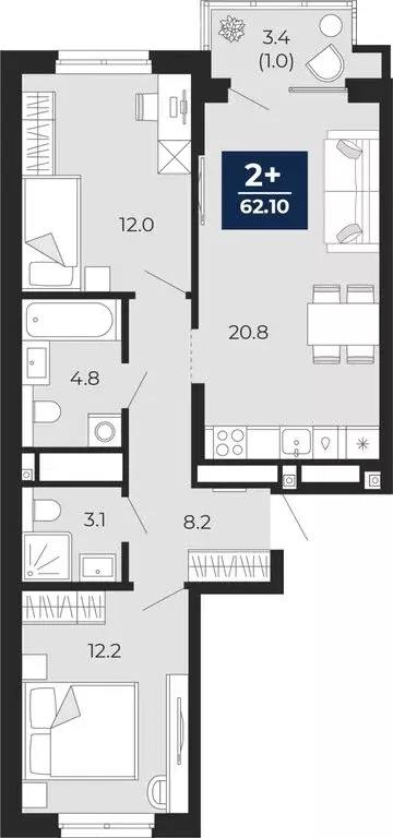 2-комнатная квартира: Тюмень, проезд Капитана Куликова, 5 (64.5 м) - Фото 1