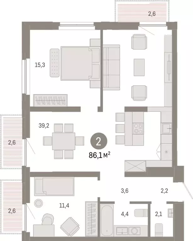 2-комнатная квартира: Тюмень, Мысовская улица, 26к2 (86.11 м) - Фото 1