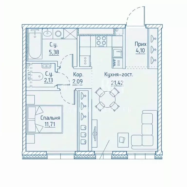 1-к кв. Санкт-Петербург наб. Черной речки, 35 (47.1 м) - Фото 2