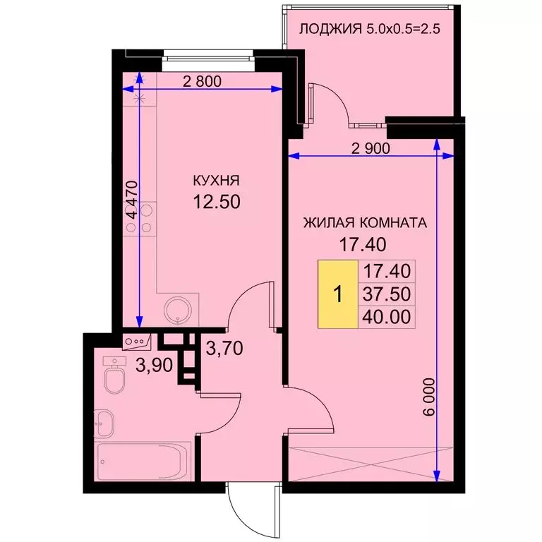 1-комнатная квартира: посёлок Южный, Екатерининская улица, 5к2 (40 м) - Фото 1