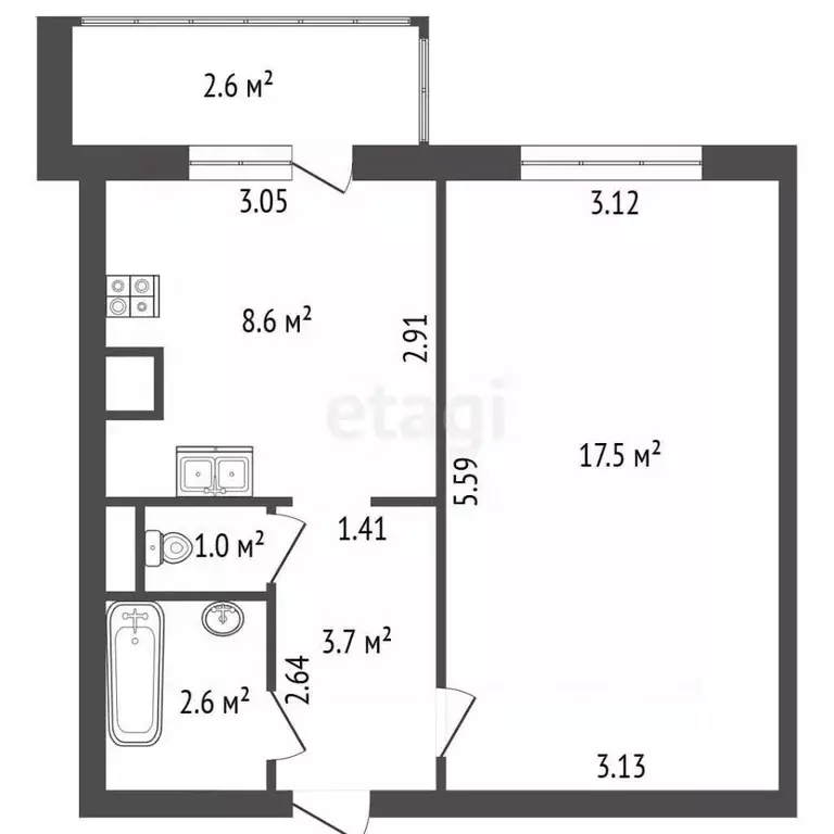 1-к кв. Санкт-Петербург ул. Латышских Стрелков, 5К2 (33.4 м) - Фото 2