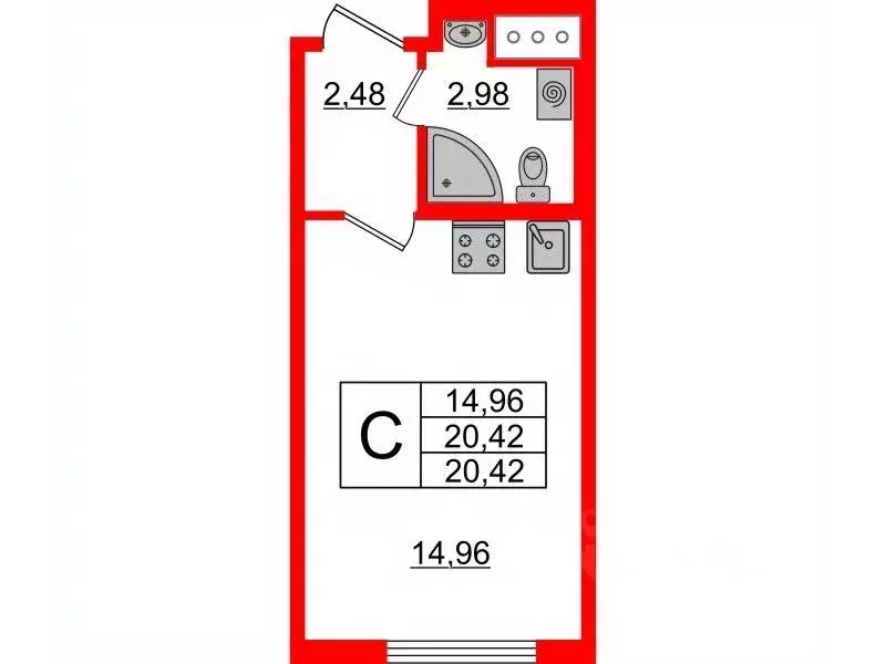 Студия Санкт-Петербург просп. Крузенштерна (20.42 м) - Фото 1