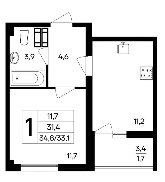 1-комнатная квартира: Симферополь, улица 51-й Армии, 124 (34.8 м) - Фото 2