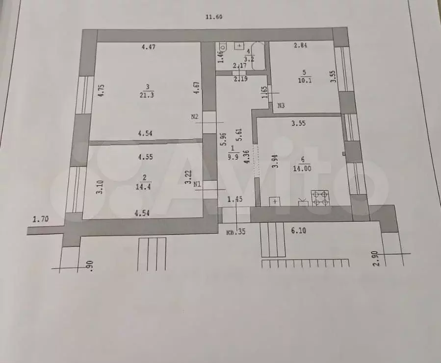 Доля в 3-к. квартире, 60 м, 1/5 эт. - Фото 0