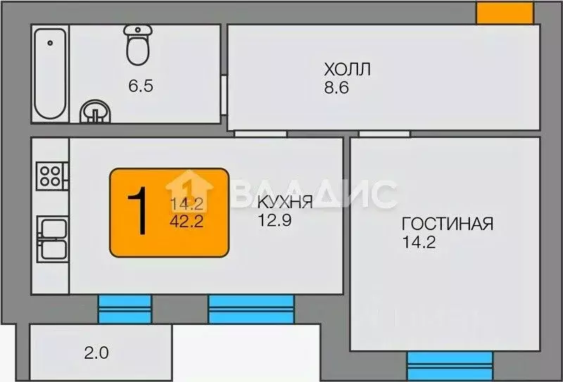 1-к кв. Калининградская область, Янтарный пгт ул. Советская, 104б ... - Фото 2