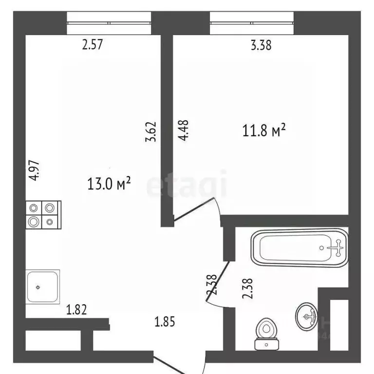 1-к кв. Тюменская область, Тюмень Новгородская ул., 14 (33.0 м) - Фото 1