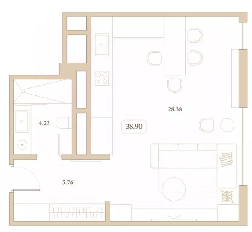 Студия Краснодарский край, Анапа ул. Толстого, 26 (38.9 м) - Фото 2
