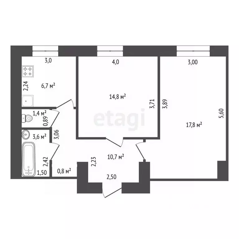 2-к кв. Башкортостан, Уфа ул. Левченко, 2 (56.0 м) - Фото 1