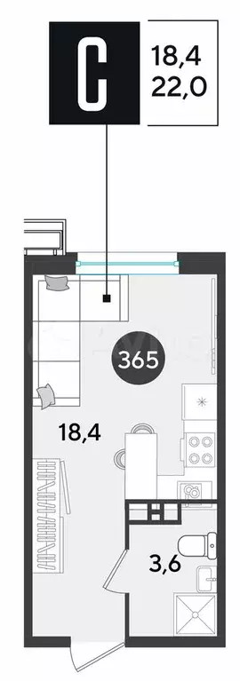 Квартира-студия, 22 м, 9/9 эт. - Фото 1