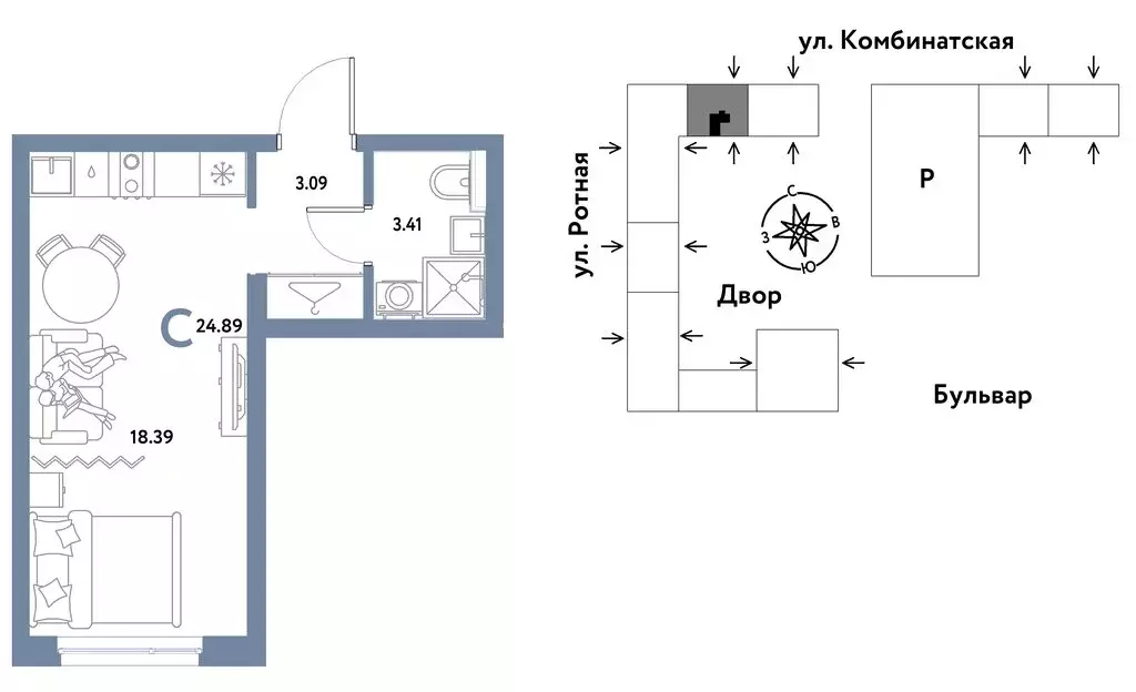 1-комнатная квартира: Екатеринбург, Ленинский район (24.89 м) - Фото 1