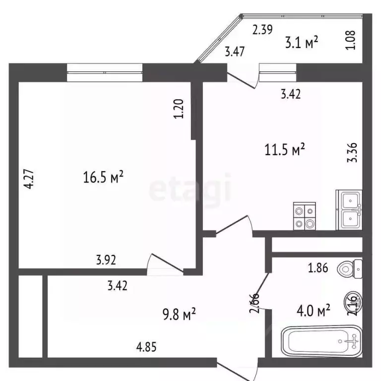 1-к кв. Краснодарский край, Краснодар Московская ул., 133к2 (41.8 м) - Фото 1