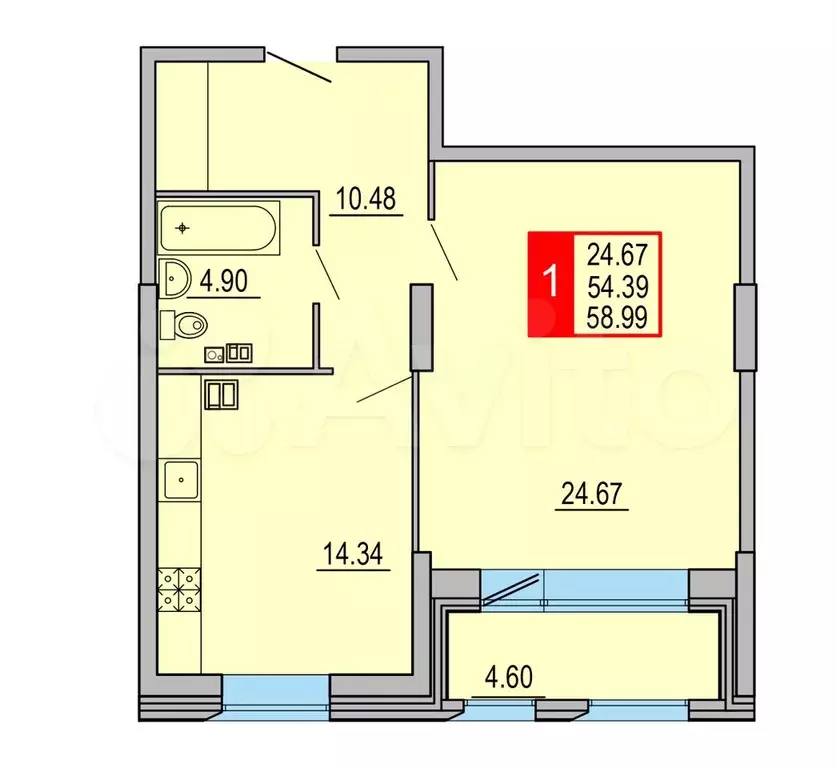 1-к. квартира, 59 м, 5/8 эт. - Фото 0