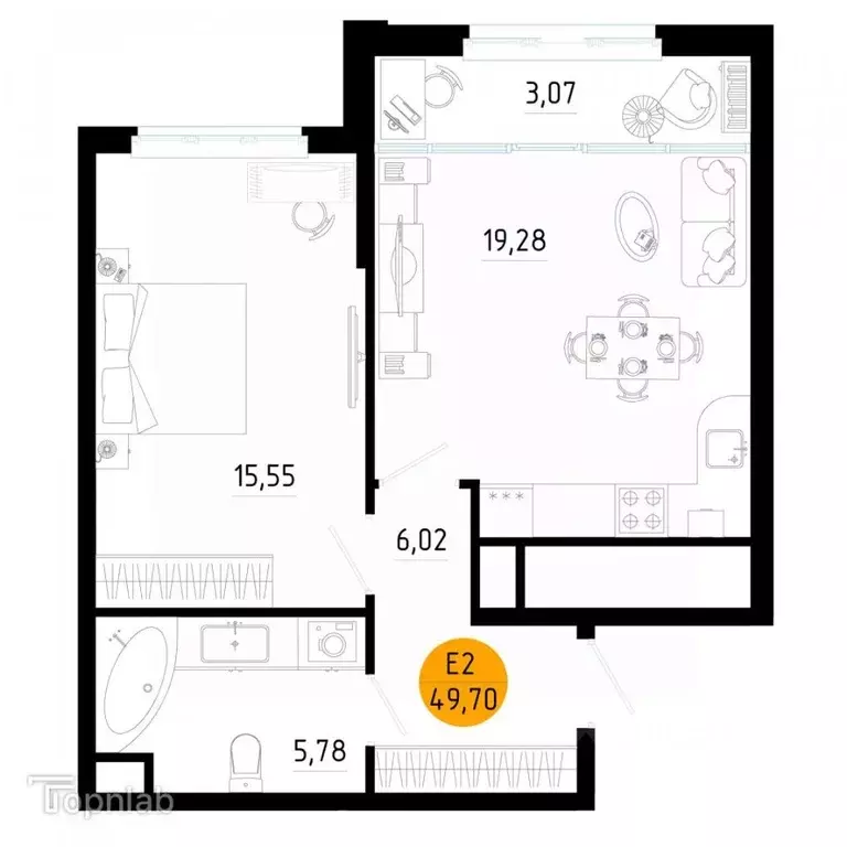 1-к кв. Рязанская область, Рязань ул. Земнухова, 3 (49.7 м) - Фото 2