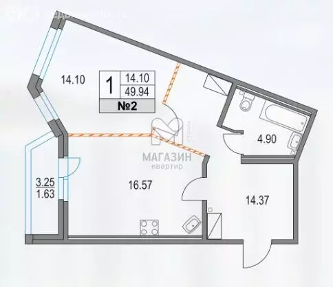 1-комнатная квартира: Санкт-Петербург, Коломяжский проспект, 13к3 ... - Фото 0