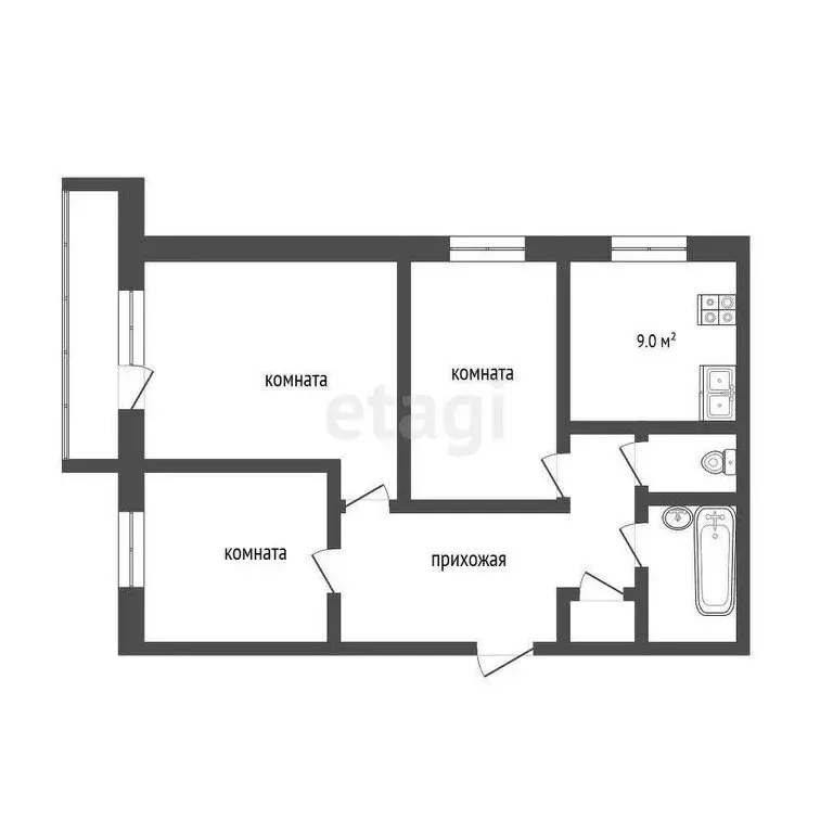 3-комнатная квартира: Тобольск, 4-й микрорайон, 25 (59.1 м) - Фото 2