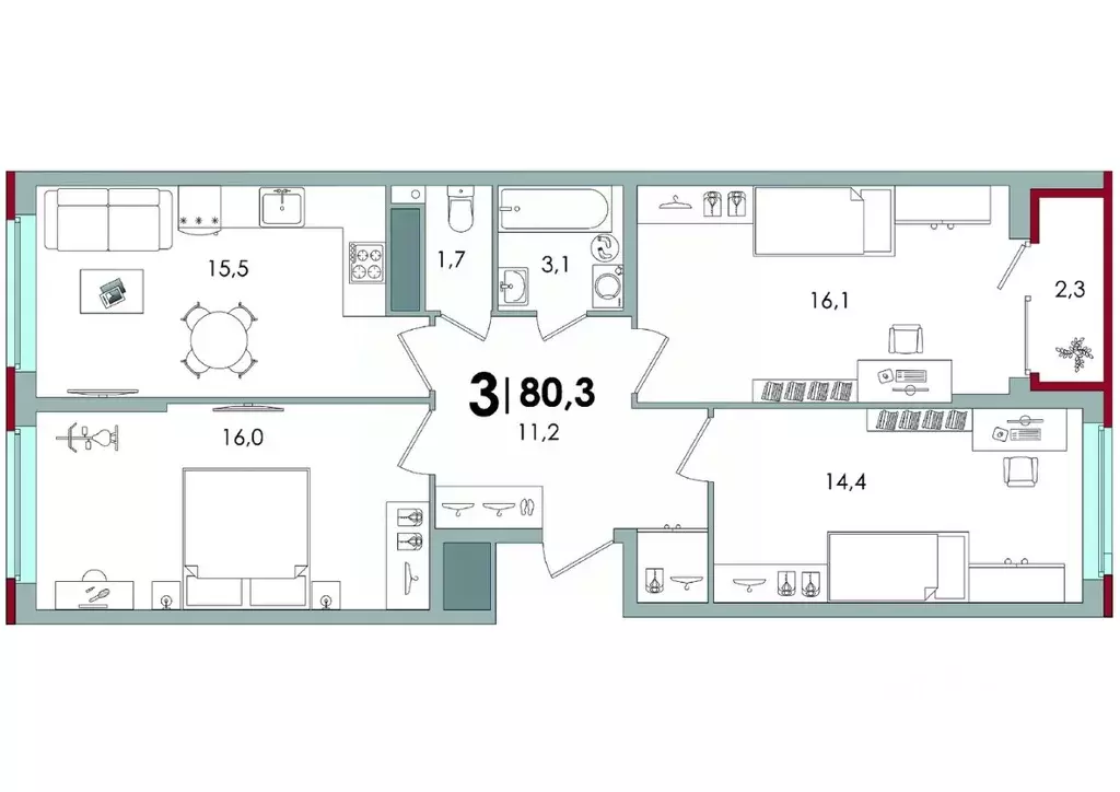 3-к кв. Тверская область, Тверь ул. С.Я. Лемешева, 6 (80.3 м) - Фото 0