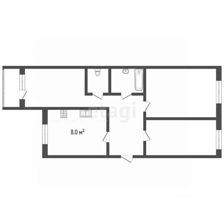 3-к кв. Татарстан, Нижнекамск Корабельная ул., 21А (53.7 м) - Фото 2