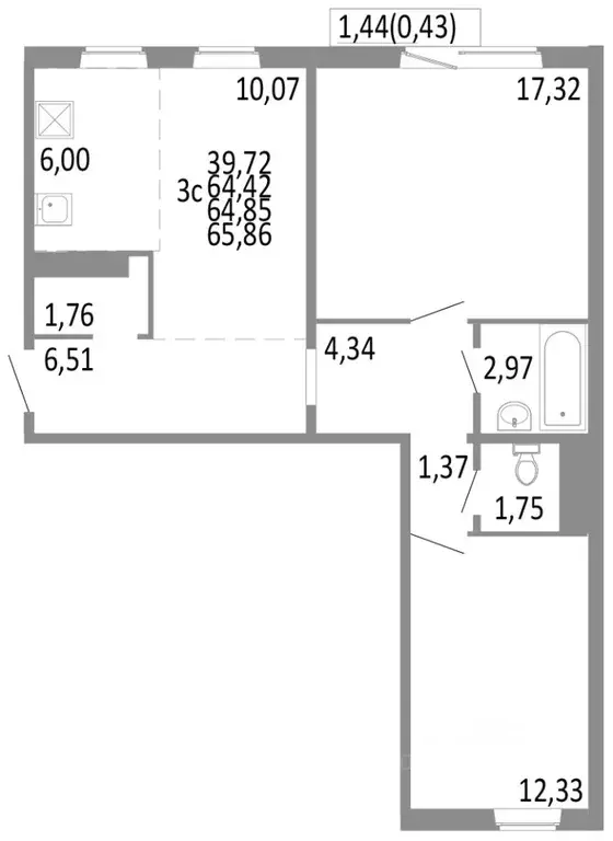3-к кв. Челябинская область, Челябинск ул. Блюхера, 125Б (64.85 м) - Фото 0